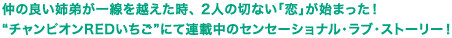 仲の良い姉弟が一線を越えた時、 2人の切ない「恋」が始まった！“チャンピオンREDいちご”にて連載中のセンセーショナル・ラブ・ストーリー！